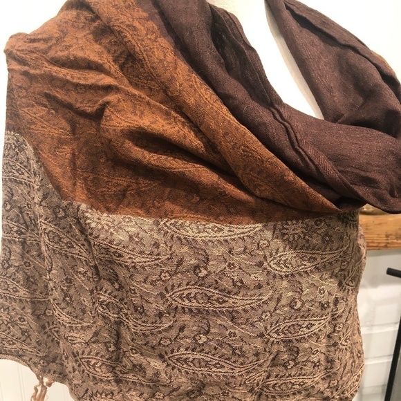 Cpwm Color Block Dark Academia Chocolate & Cinnamon Paisley Scarf - Picture 2 of 7